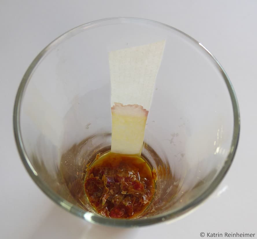 Rote Blätter Das Experiment mit rot verfärbten Blättern.